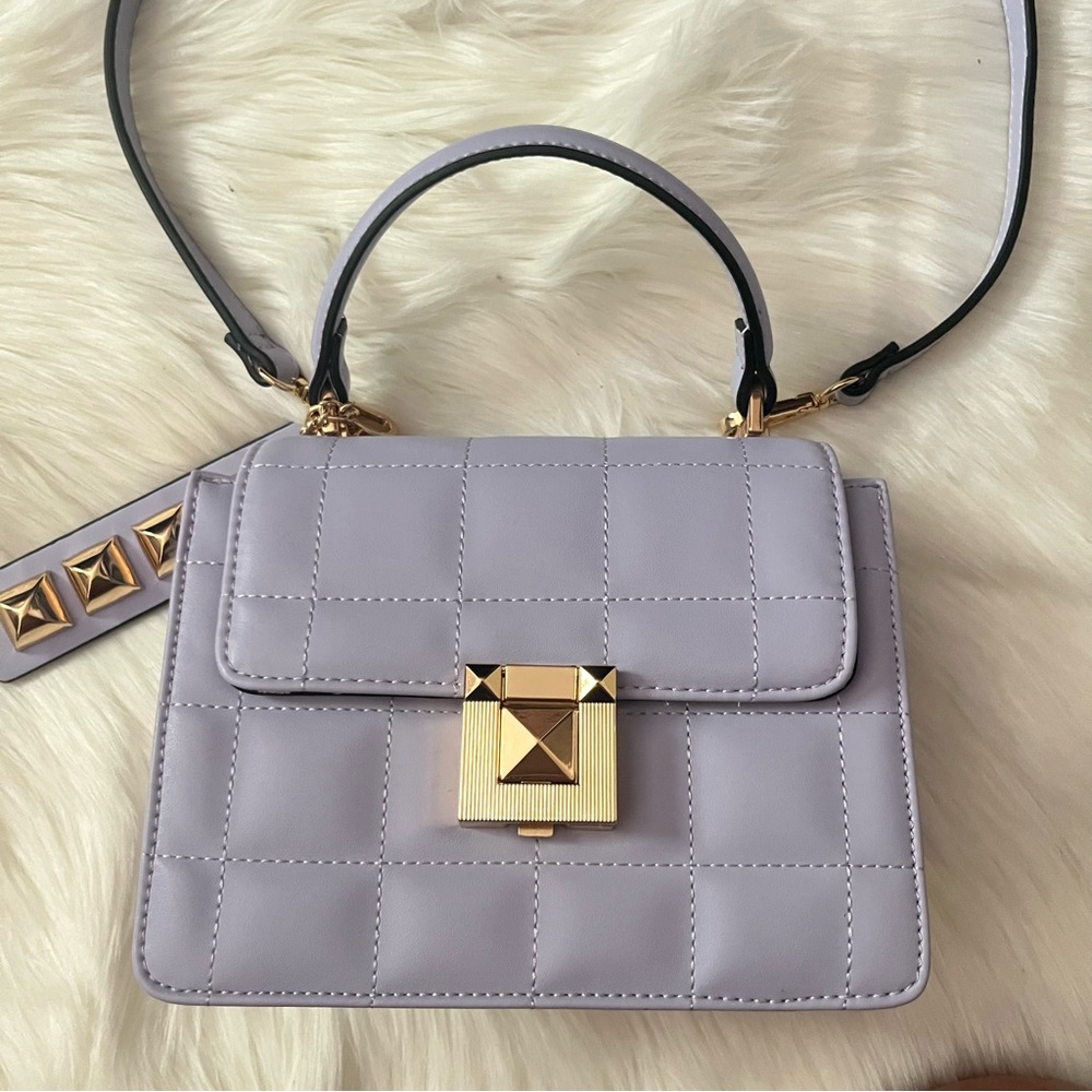 Aldo Lavender Quilted Crossbody Satchel with Gold Hardware - Picture 2 of 13
